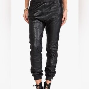 ONE TEASPOON - Genuine Leather Drop Rise Trackie Joggers, Black, Size XS